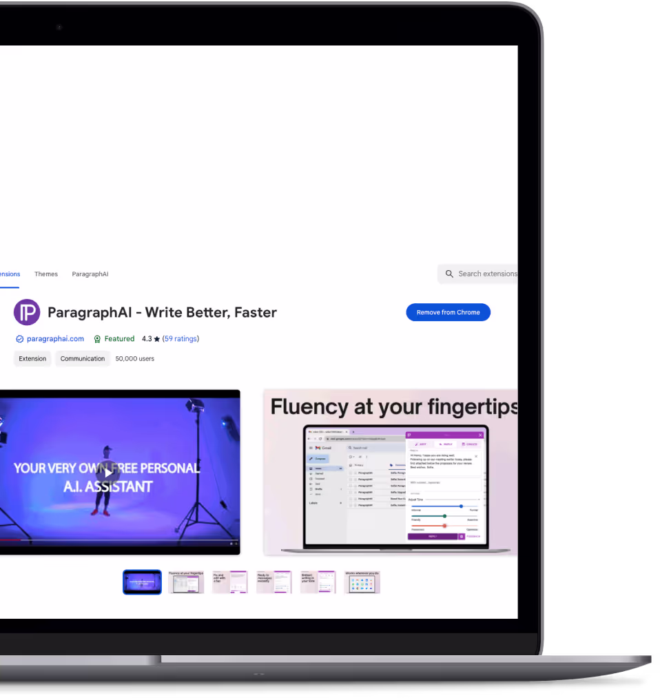 A cutout of a laptop showing the Chrome Web Store on ParagraphAI