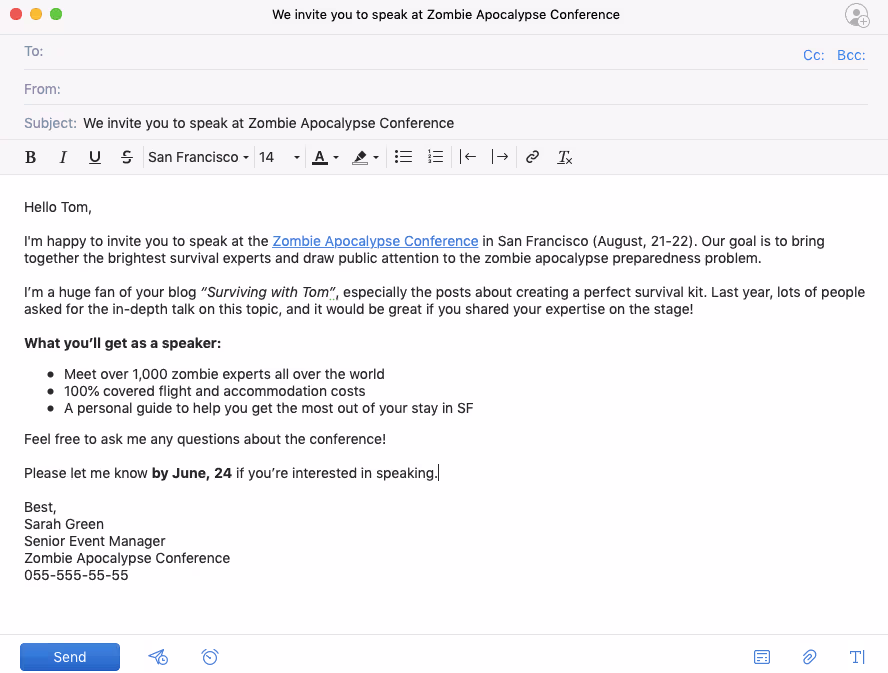 An email in a mail client